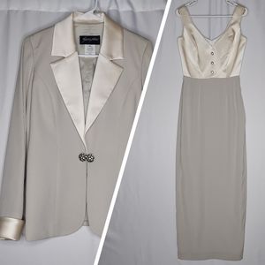 Sunny Choi Jacket Event Dress Set 4 Cream Maxi Sleeveless Empire Jewel Button
